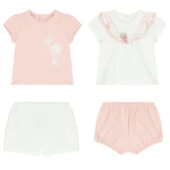Baby Girls White & Pink 4 Piece Shorts Set