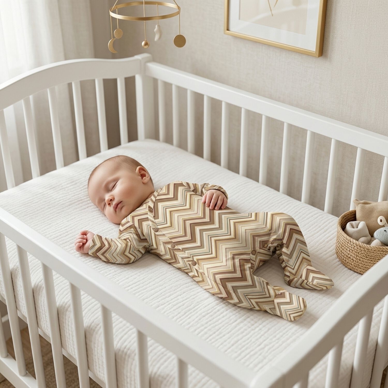 Beige & Brown Zig Zag Babygrow, 5, hi-res