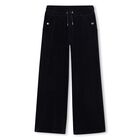 Girls Navy Blue Wide Leg Trousers, 1, hi-res