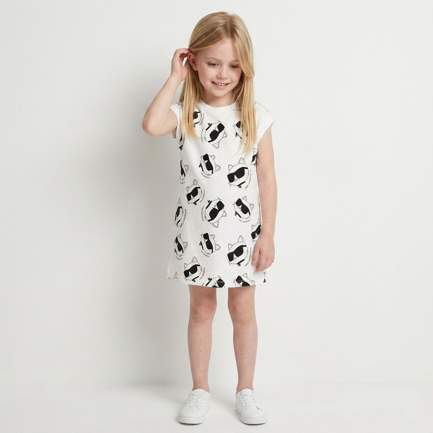 Girls White Choupette Dress, 1, hi-res