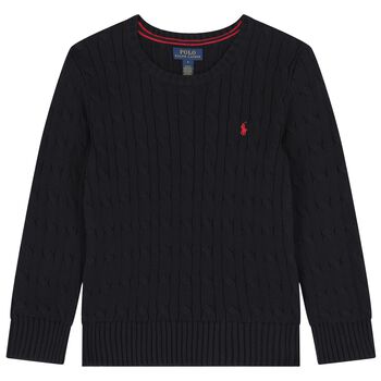 Black Logo Cable Knit Jumper