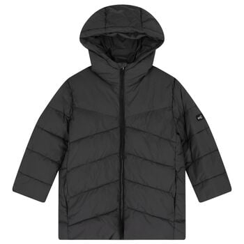 Boys Grey Long Quilted Jacket