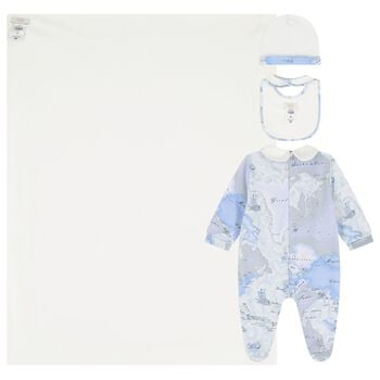 Baby Boys Ivory & Blue Geo Map Babygrow Gift Set