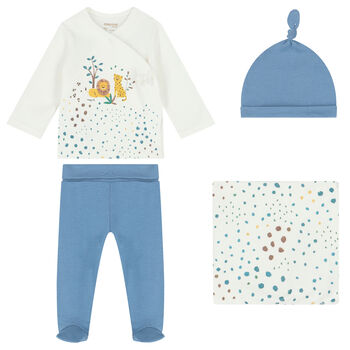 Baby Girls White & Blue 4-Piece Set