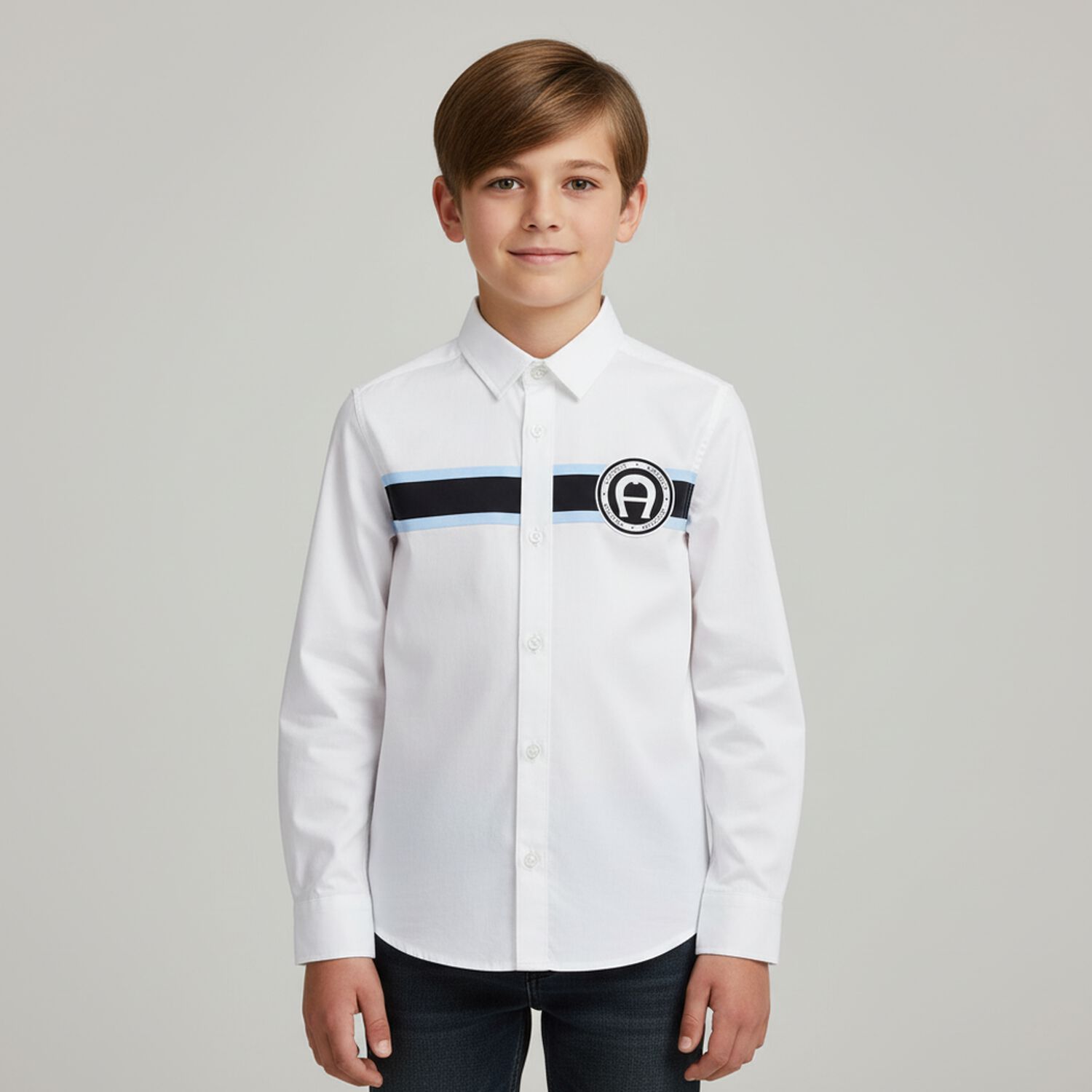 Boys White Logo Shirt, 1, hi-res image number null