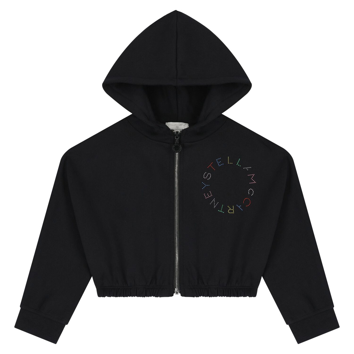 Girls Black Logo Hooded Zip Up Top, 1, hi-res