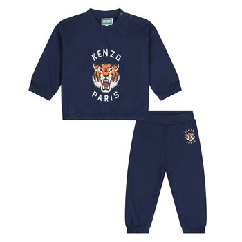 Younger Boys Navy Blue Tiger Logo Tracksuit