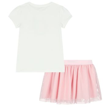 Girls White & Pink Logo Skirt Set