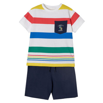 Boys White & Navy Shorts Set