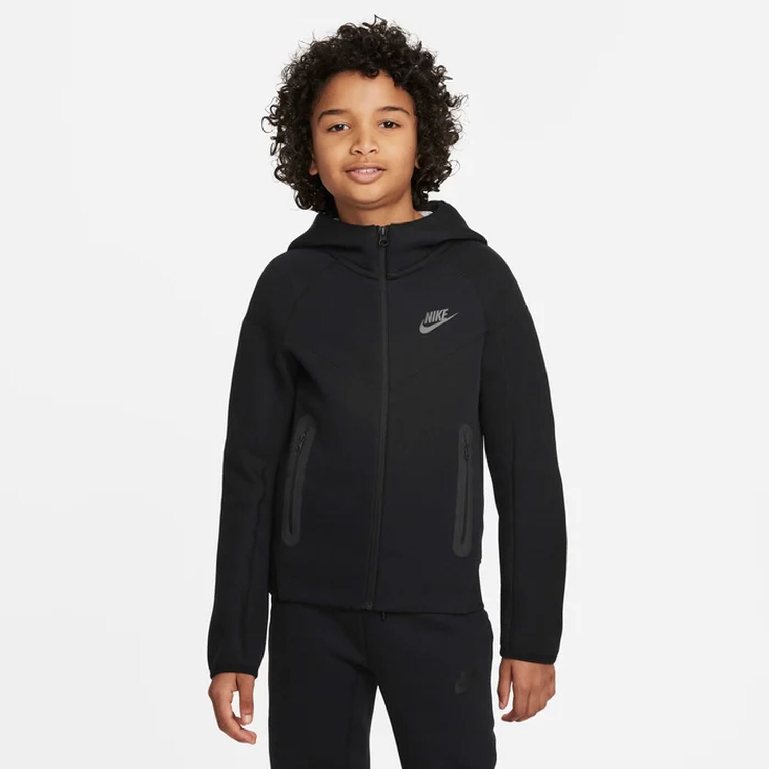 Black Logo Hooded Zip Up Top, 1, hi-res image number null