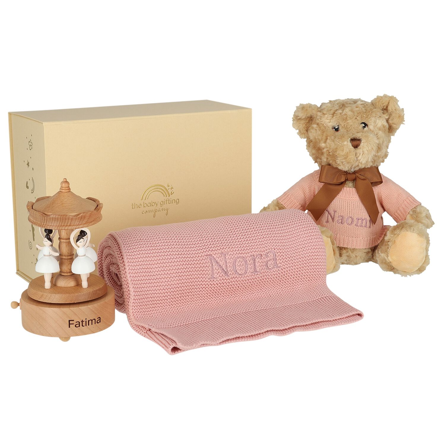Girls Pink Musical Carousel Personalised Baby Gift Set, 3, hi-res