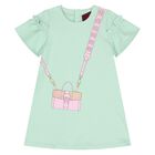 Younger Girls Green Bag Print Dress, 2, hi-res