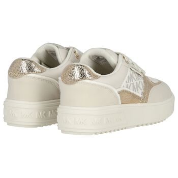 Girls Ivory & Gold Logo Trainers