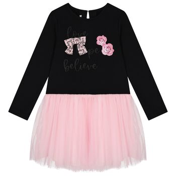 Girls Black & Pink Bow Dress
