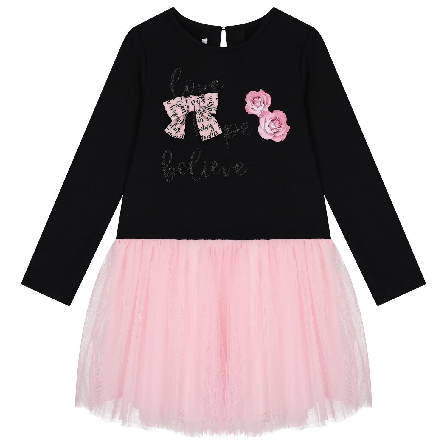 Girls Black & Pink Bow Dress, 1, hi-res image number null