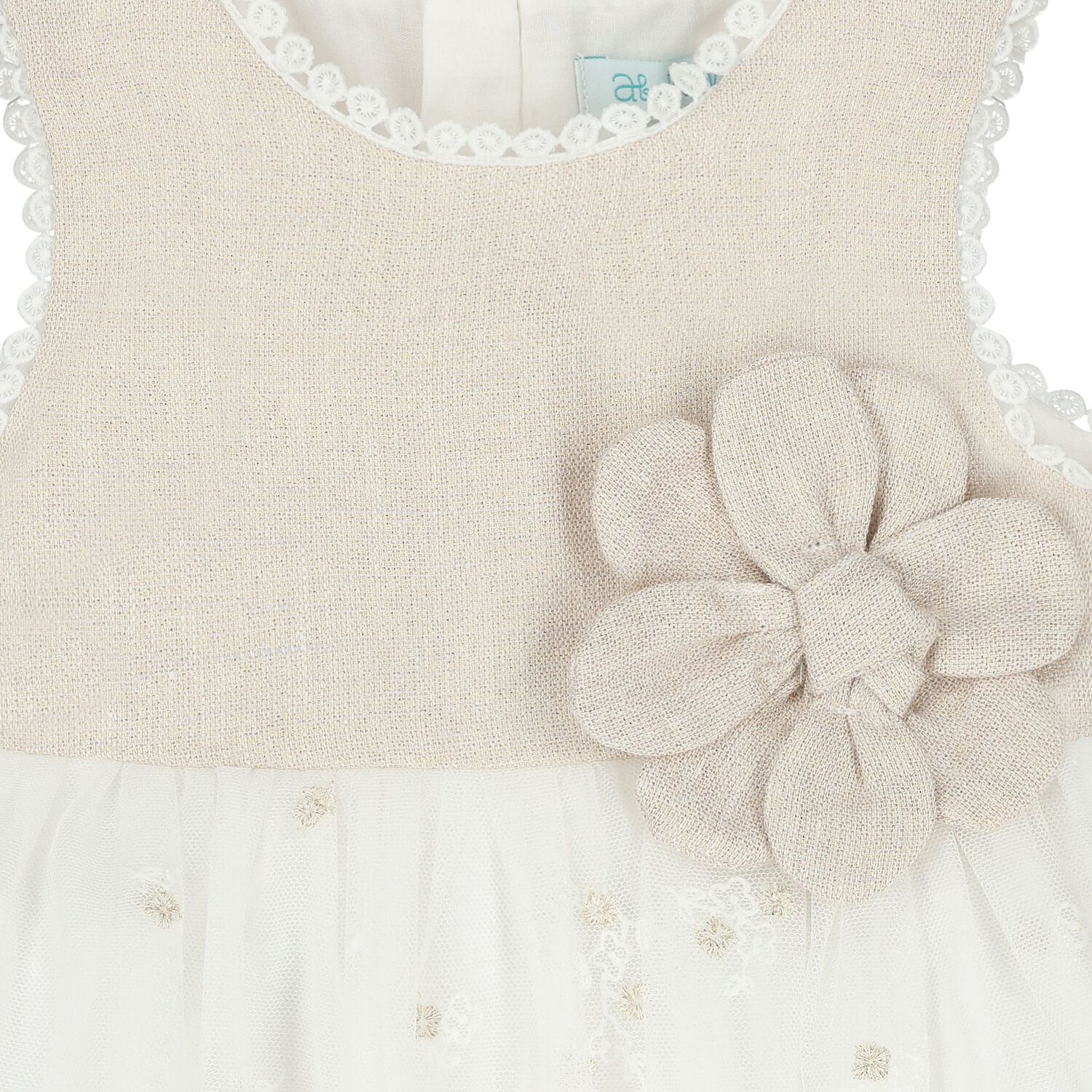 Younger Girls Gold & White Flower Dress, 1, hi-res
