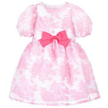 Girls White & Pink Floral Organza Dress
