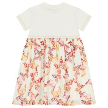 Girls Ivory & Pink Butterflies Logo Dress