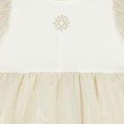 Younger Girls White & Gold Logo Dress, 1, hi-res