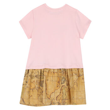 Girls Pink & Beige Logo Dress