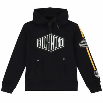 Boys Black Logo Hooded Top