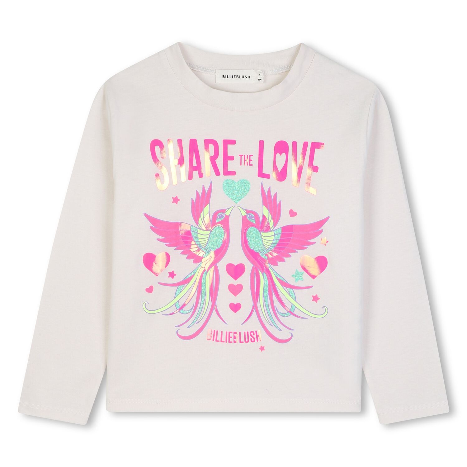 Girls Ivory Lovebird Logo Long Sleeve Top, 1, hi-res