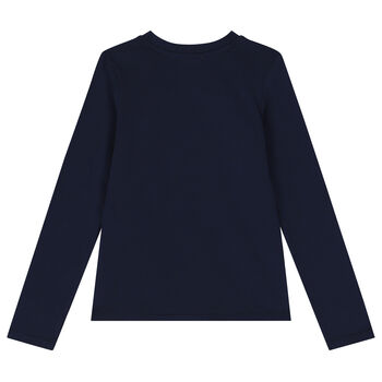 Girls Navy Blue Logo Long Sleeve Top