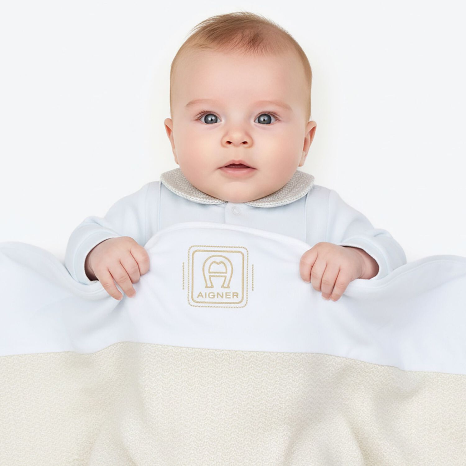 Baby Boys Blue & Gold Logo Blanket, 2, hi-res