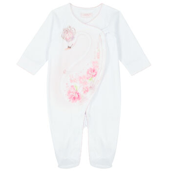 Baby Girls White Swan Babygrow