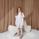 Girls Ivory & Gold Logo Dress, 1, hi-res