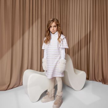 Girls Ivory & Gold Logo Dress