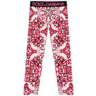 Girls Ivory & Pink Majolica Leggings, 2, hi-res