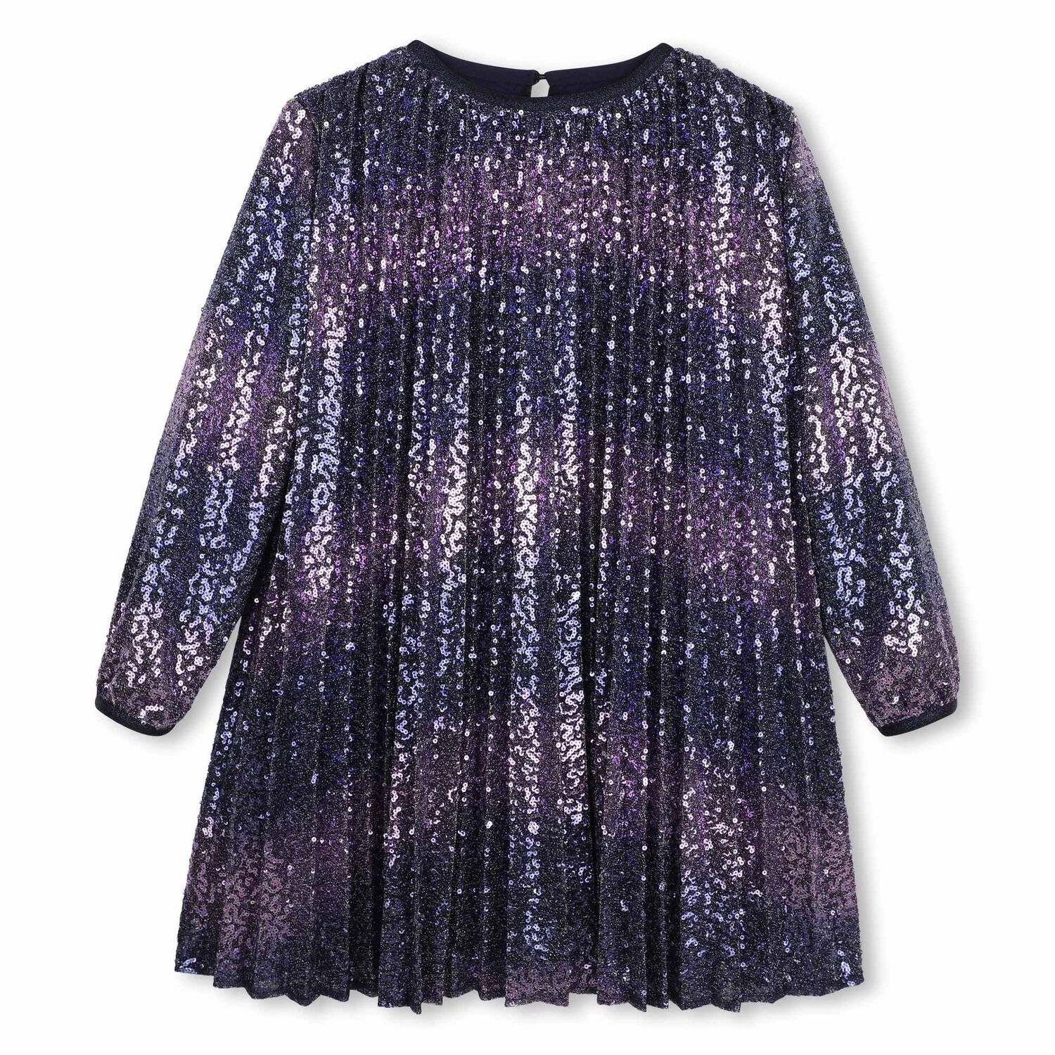Girls Navy Blue Embellished Pleated Dress, 1, hi-res