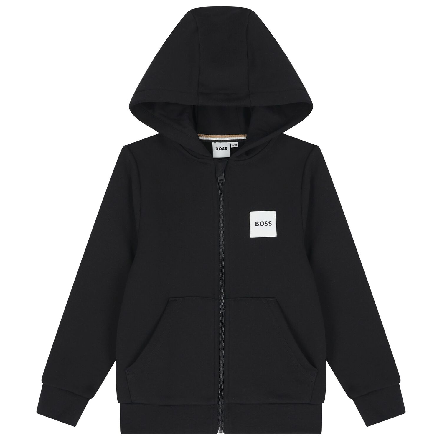 Boys Black Logo Hooded Zip Up Top, 3, hi-res