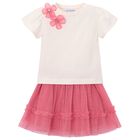 Girls Ivory & Pink Floral Tulle Skirt Set, 3, hi-res