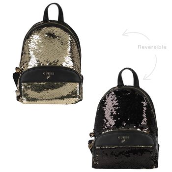 Younger Girls Gold & Black Logo Sequin Backpack