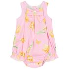 Baby Girls Pink Floral Romper, 1, hi-res