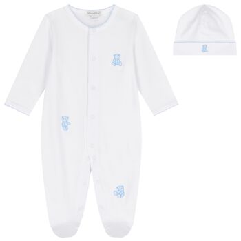 Baby Boys White & Blue Teddy Bear Time Babygrow Set