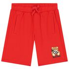 Boys Red Teddy Bear Logo Shorts, 2, hi-res