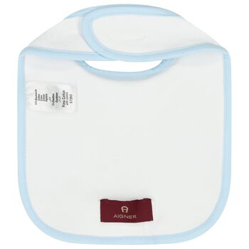 Baby Boys White & Blue Teddy Bear Logo Bib