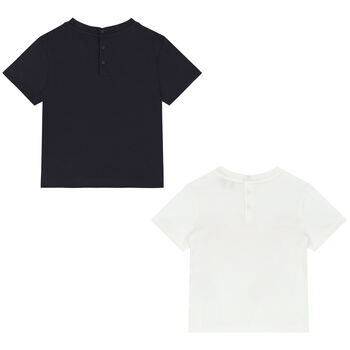 Younger Boys Navy Blue & Ivory Logo T-Shirts ( 2-Pack )