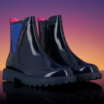 Girls Navy Blue Faux Leather Boots 