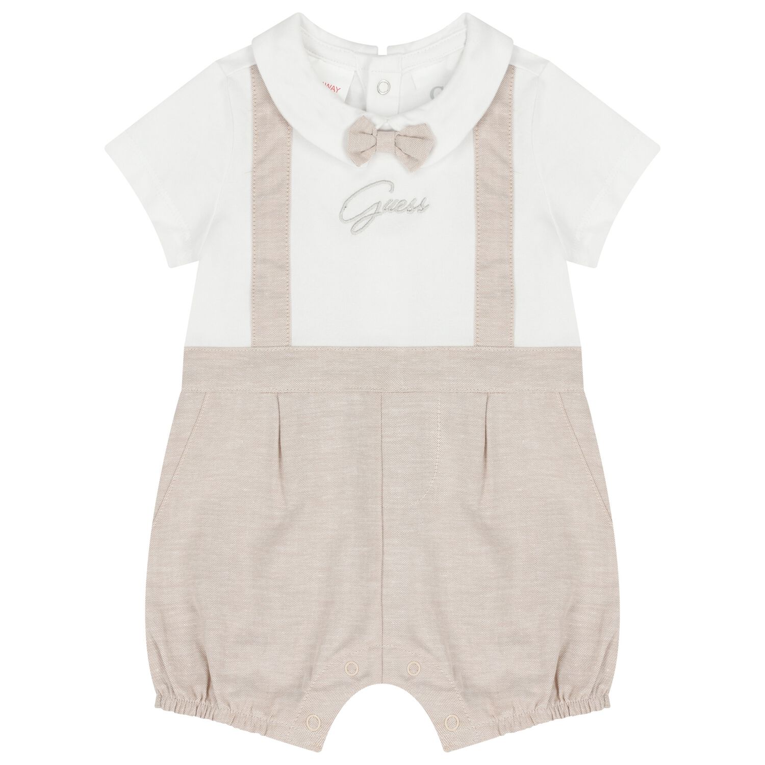 Baby Boys White & Beige Logo Romper, 1, hi-res