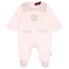 Baby Girls Pink & Gold Logo Babygrow, 1, hi-res