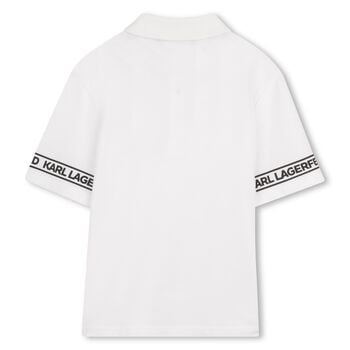 قميص بولو بالشعار باللون الأبيض للأولاد