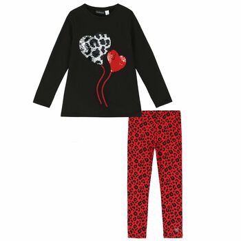 Girls Black & Red Leggings Set