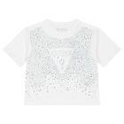 Girls White Logo Diamante T-Shirt, 1, hi-res