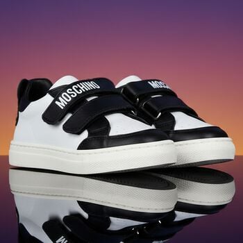 White & Black Teddy Bear Logo Trainers