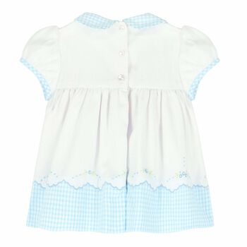 Baby Girls White & Blue Embroidered Dress