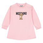 Younger Girls Pink Teddy Bear Logo Dress, 4, hi-res